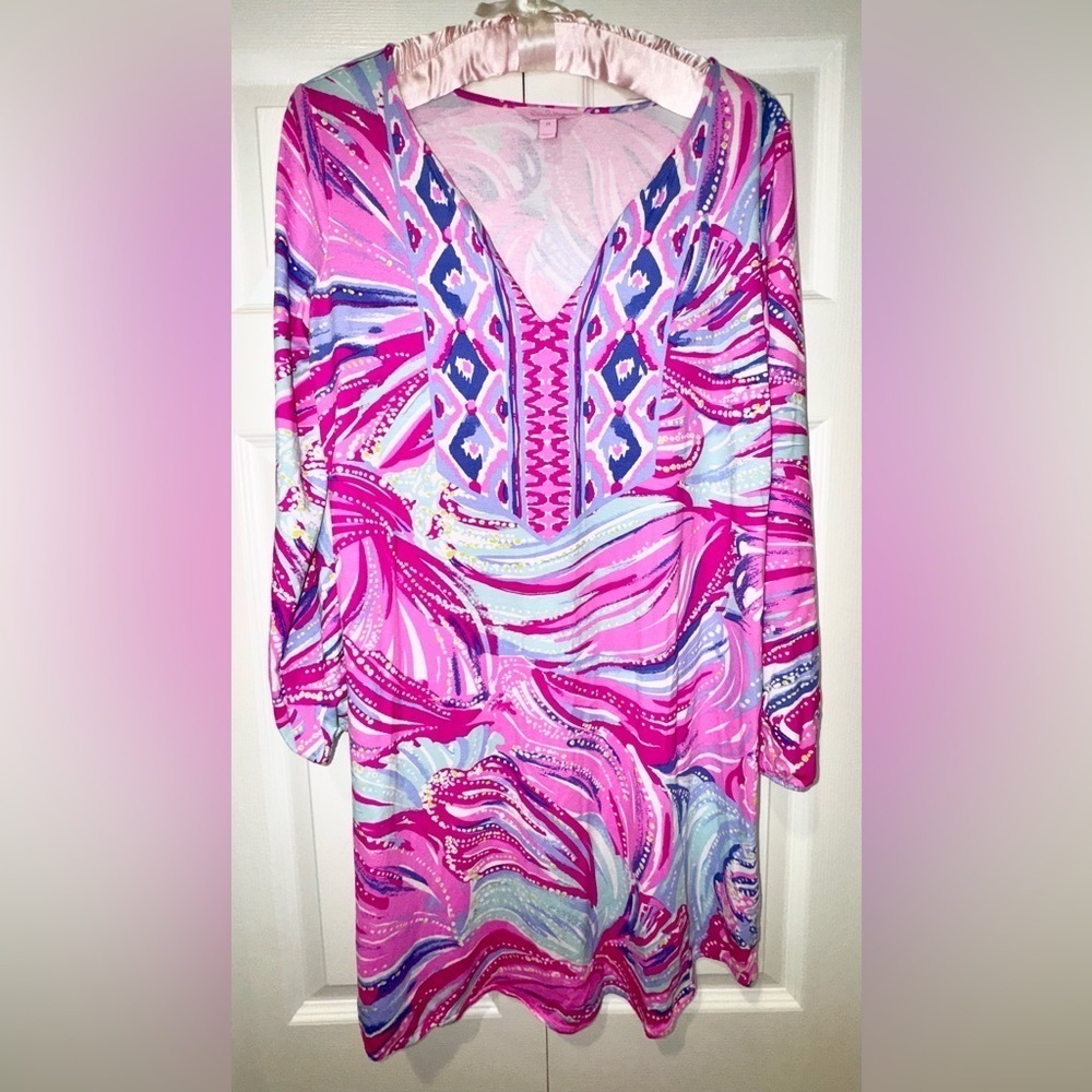 Lilly Pulitzer Gianna Tunic Dress Oh My Guava Engineered. Size Medium EUC